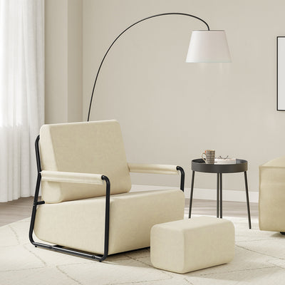 SoBuy FST99-MI, Velvet Armchair with Footstool, Comfy Small Accent Chair, Cream White, 59x74x78cm - view 12