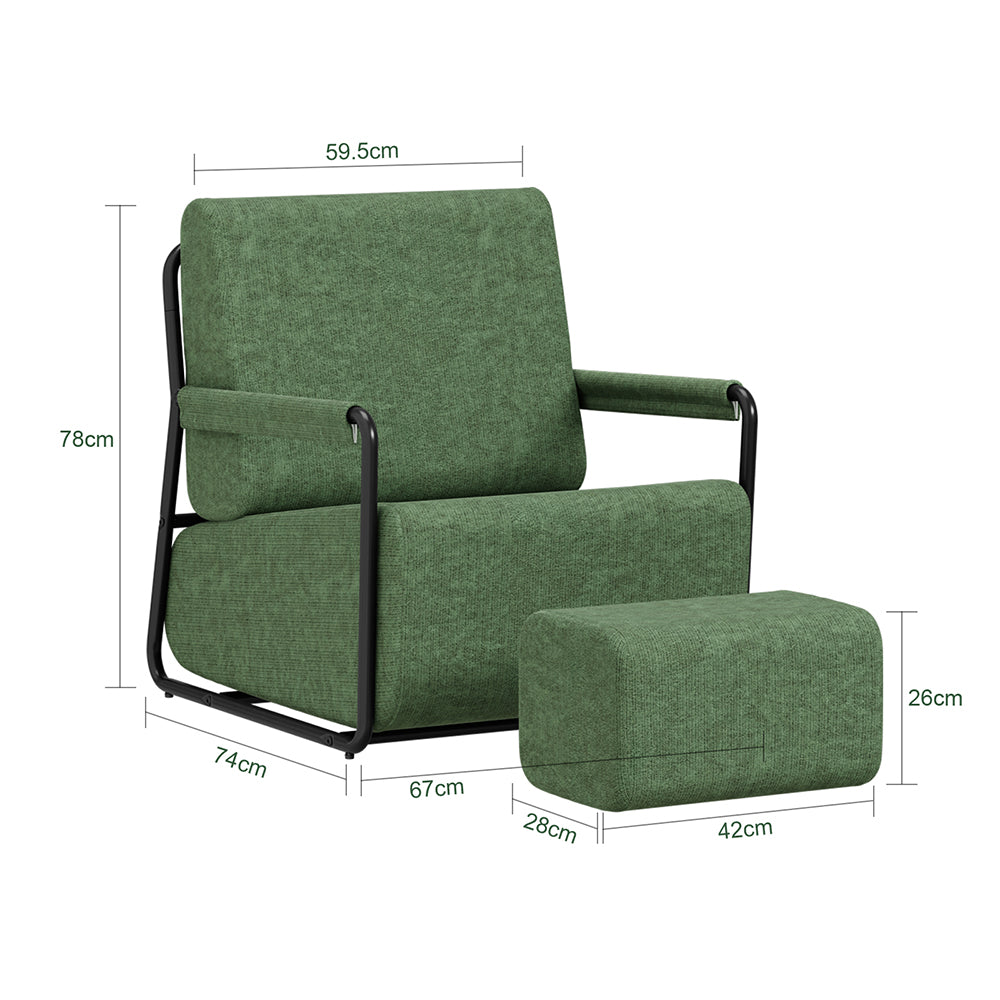 SoBuy FST99-SY, Fabric Armchair with Footstool, Reclining Seat, Dark Green, 59x74x78cm - view 3