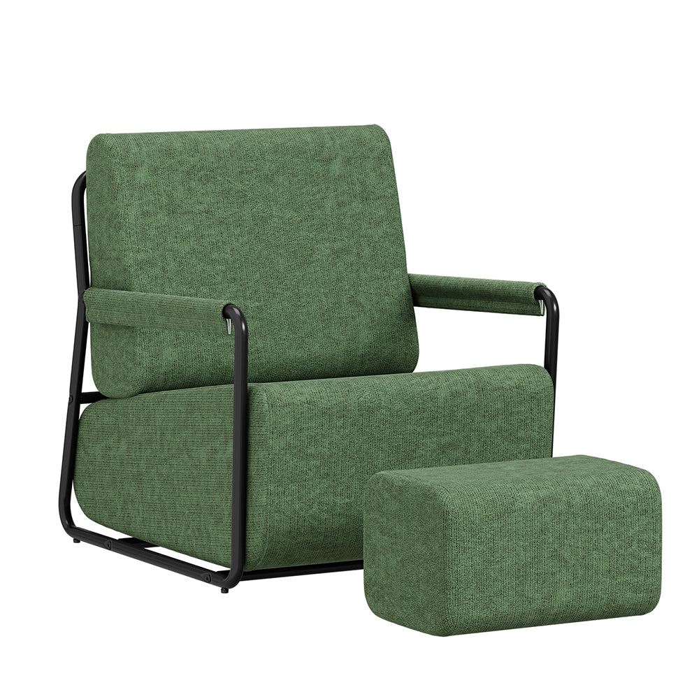 SoBuy FST99-SY, Fabric Armchair with Footstool, Reclining Seat, Dark Green, 59x74x78cm - view 1