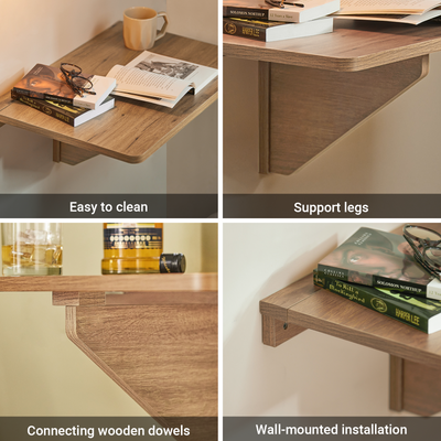 SoBuy FWT03-PF, Folding Wall-mounted Drop-leaf Table, Foldable Kitchen Table, Compact Computer Desk, Space-saving Design Folding Table, Ideal for Small Spaces, Kitchen, Office, 60x40cm Vintage