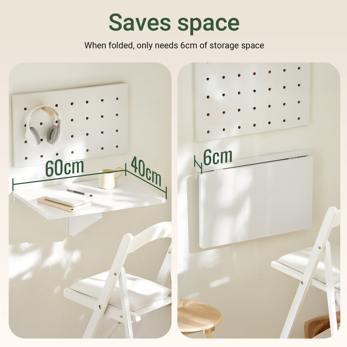 SoBuy FWT03-W Folding Wall-Mounted Drop-Leaf Table – Space-Saving Desk for Kitchen, Study & Small Rooms, White