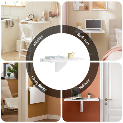 SoBuy FWT03-W Folding Wall-Mounted Drop-Leaf Table – Space-Saving Desk for Kitchen, Study & Small Rooms, White