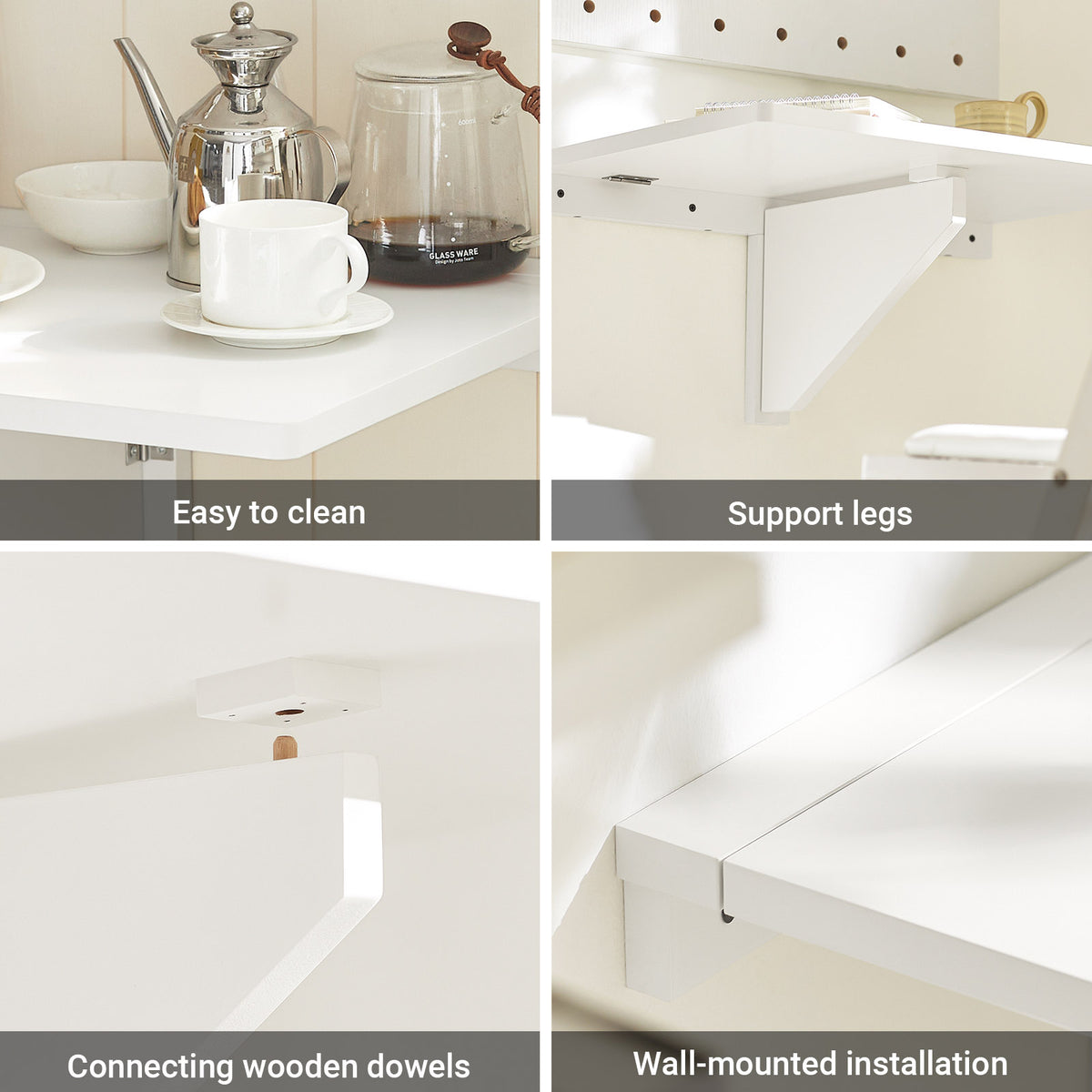 SoBuy FWT03-W Folding Wall-Mounted Drop-Leaf Table – Space-Saving Desk for Kitchen, Study & Small Rooms, White