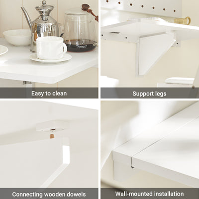 SoBuy FWT03-W Folding Wall-Mounted Drop-Leaf Table – Space-Saving Desk for Kitchen, Study & Small Rooms, White
