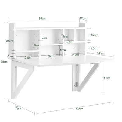 SoBuy FWT07-II-W, Folding Wall-mounted Drop-leaf Table Desk Integrated with Storage Shelves, White