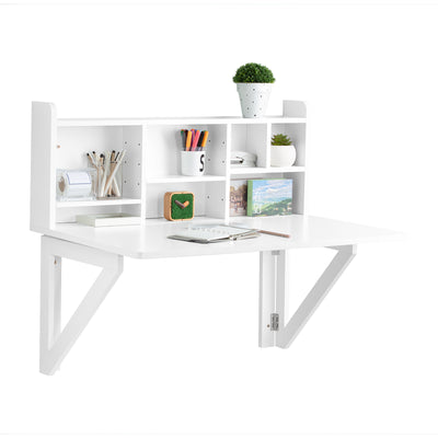 SoBuy FWT07-II-W, Folding Wall-mounted Drop-leaf Table Desk Integrated with Storage Shelves, White