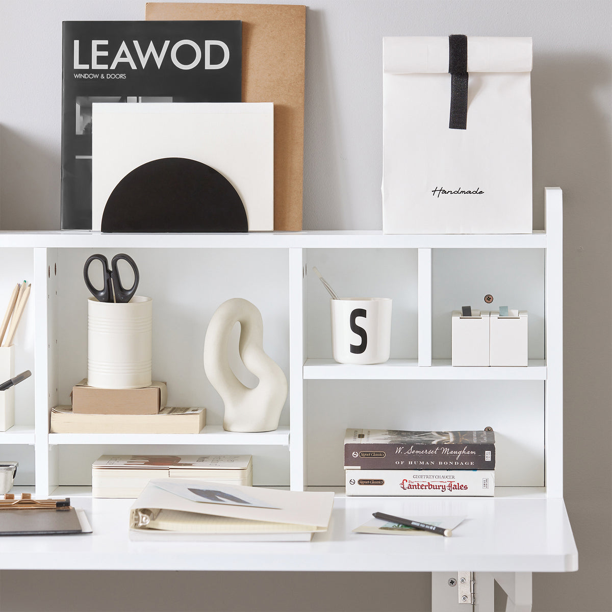 SoBuy FWT07-II-W, Folding Wall-mounted Drop-leaf Table Desk Integrated with Storage Shelves, White