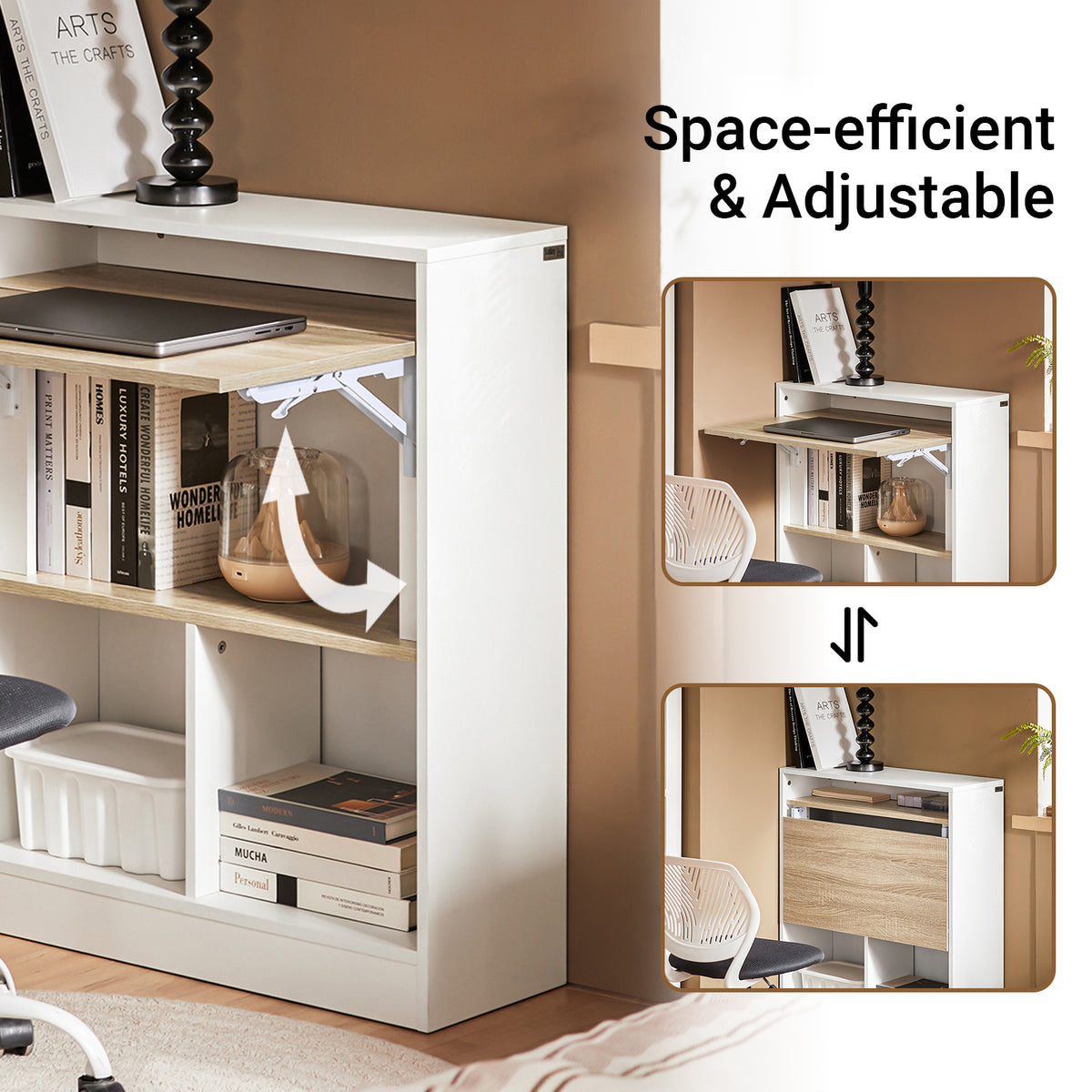 SoBuy FWT104-WN 25cm slim fold profile – compact folding desk stored flat for easy space saving