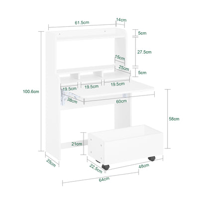 SoBuy FWT105-II-W, Children Folding Table Desk Children Desk with Mobile Storage Chest, White