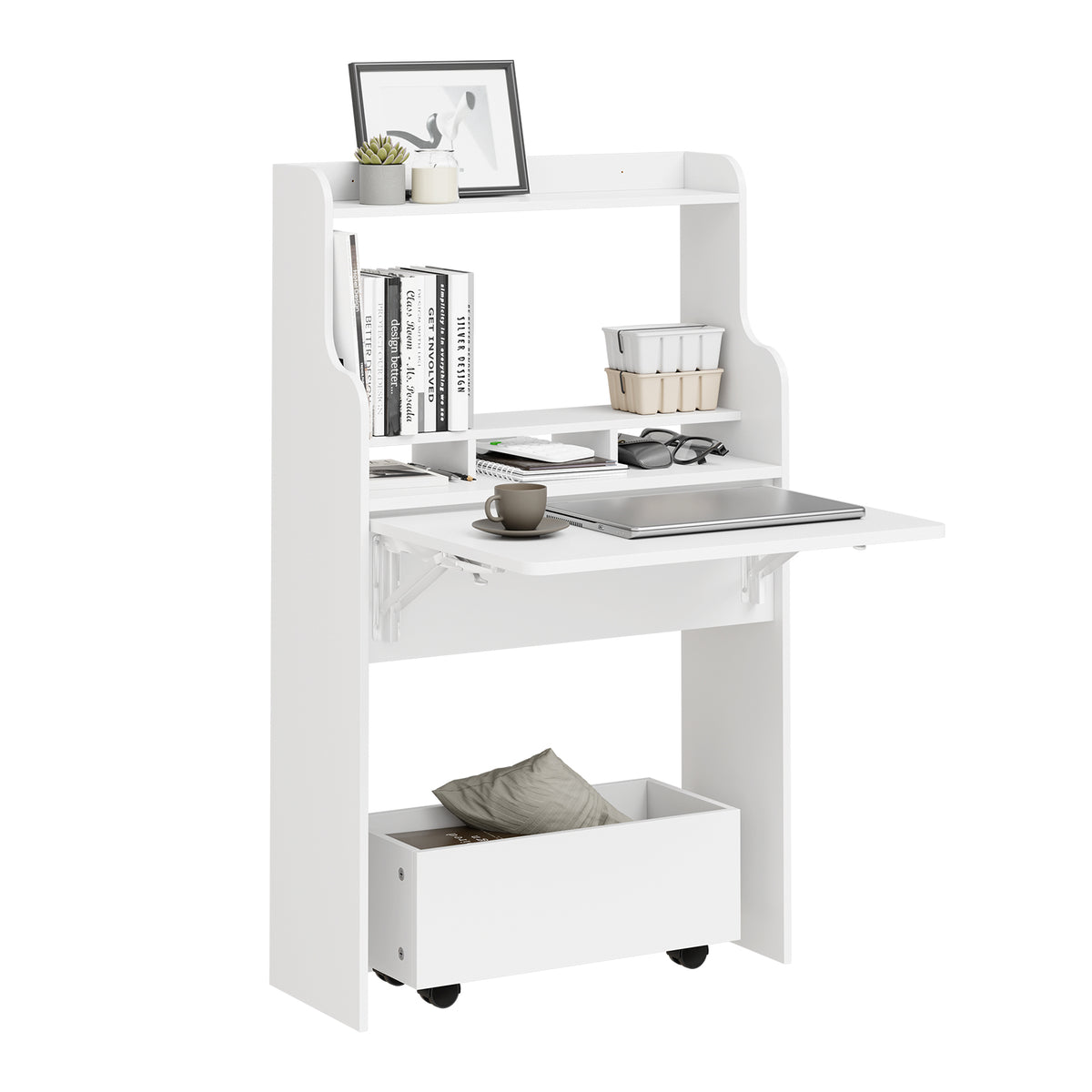 SoBuy FWT105-II-W, Children Folding Table Desk Children Desk with Mobile Storage Chest, White