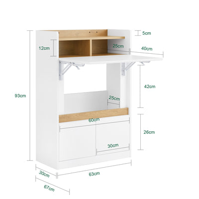 SoBuy FWT109-WN Home Office Folding Wall Table Desk with 2 Drawers & Shelves, Space-Saving Computer Desk, White & Natural