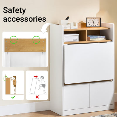 SoBuy FWT109-WN Home Office Folding Wall Table Desk with 2 Drawers & Shelves, Space-Saving Computer Desk, White & Natural