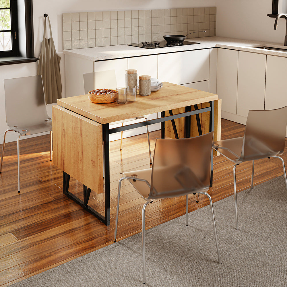 SoBuy FWT113-N, Wall Mounted Drop Leaf Table with Folding Extensions, Light Oak, 200x96x76cm - view 5