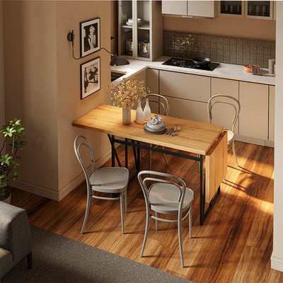 SoBuy FWT113-N, Wall Mounted Drop Leaf Table with Folding Extensions, Light Oak, 200x96x76cm - view 8