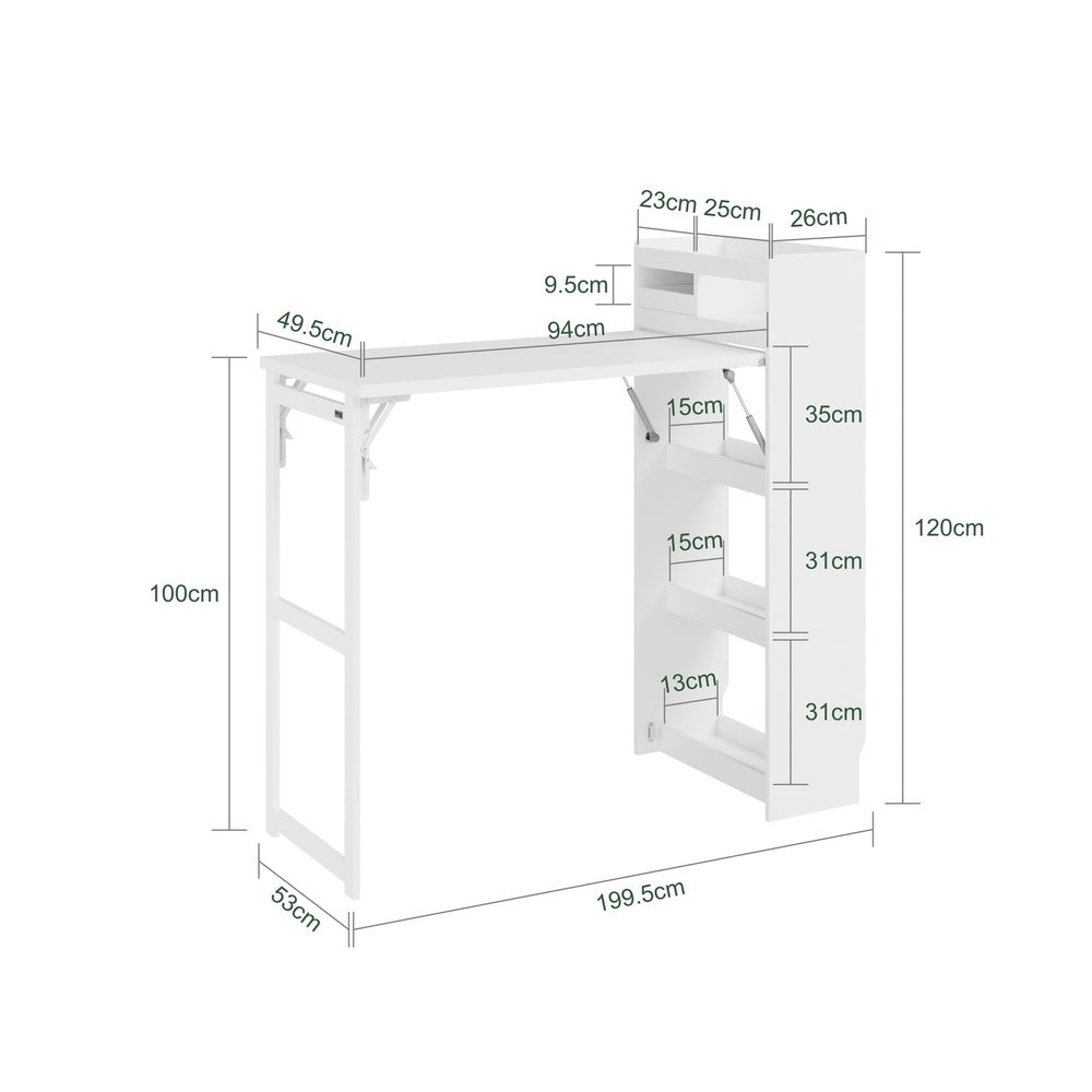 SoBuy FWT115-W, Freestanding Kitchen Island with Breakfast Bar, Drop Leaf, White, 65.3x199.5x120cm - view 3