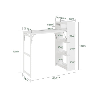 SoBuy FWT115-W, Freestanding Kitchen Island with Breakfast Bar, Drop Leaf, White, 65.3x199.5x120cm - view 3