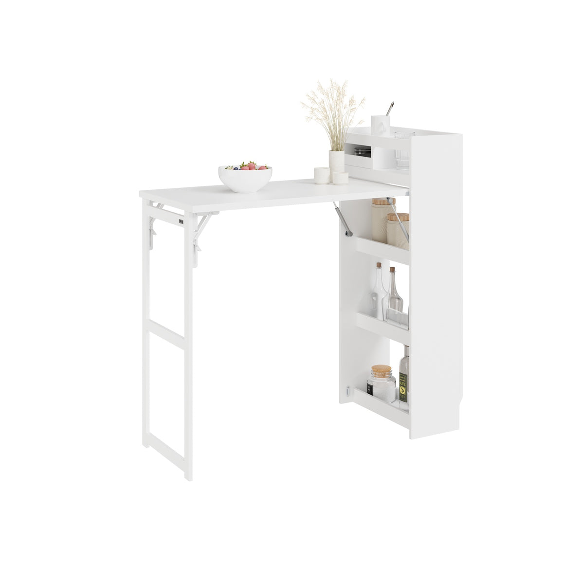SoBuy FWT115-W, Freestanding Kitchen Island with Breakfast Bar, Drop Leaf, White, 65.3x199.5x120cm