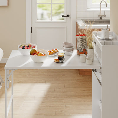 SoBuy FWT115-W, Freestanding Kitchen Island with Breakfast Bar, Drop Leaf, White, 65.3x199.5x120cm - view 7