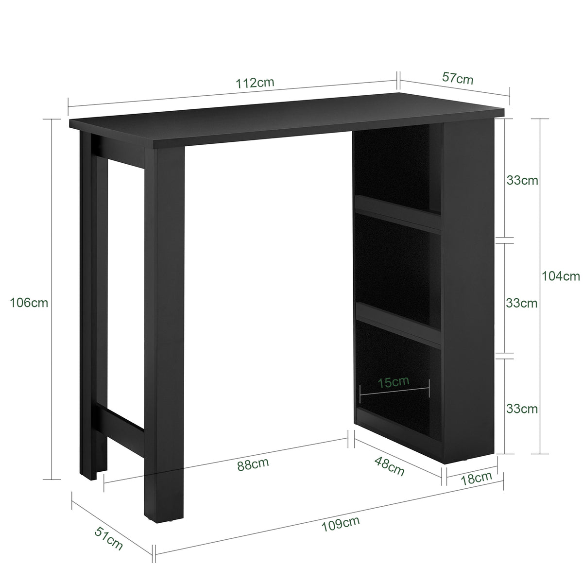 SoBuy FWT17-II-SCH, Kitchen Breakfast Bar Table Modern Dining Table with 3-Tier Storage Shelves Tall Table for Kitchen, Living Room, or Coffee Bar Black W112 x D57 x H106 cm