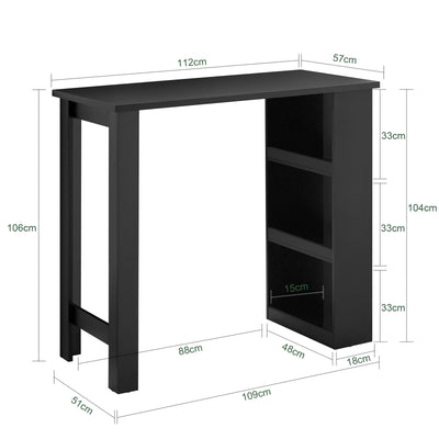 SoBuy FWT17-II-SCH, Kitchen Breakfast Bar Table Modern Dining Table with 3-Tier Storage Shelves Tall Table for Kitchen, Living Room, or Coffee Bar Black W112 x D57 x H106 cm