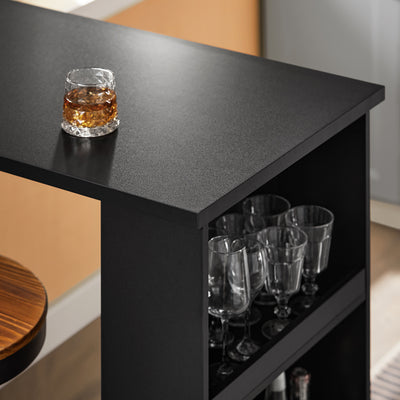 SoBuy FWT17-II-SCH, Kitchen Breakfast Bar Table Modern Dining Table with 3-Tier Storage Shelves Tall Table for Kitchen, Living Room, or Coffee Bar Black W112 x D57 x H106 cm