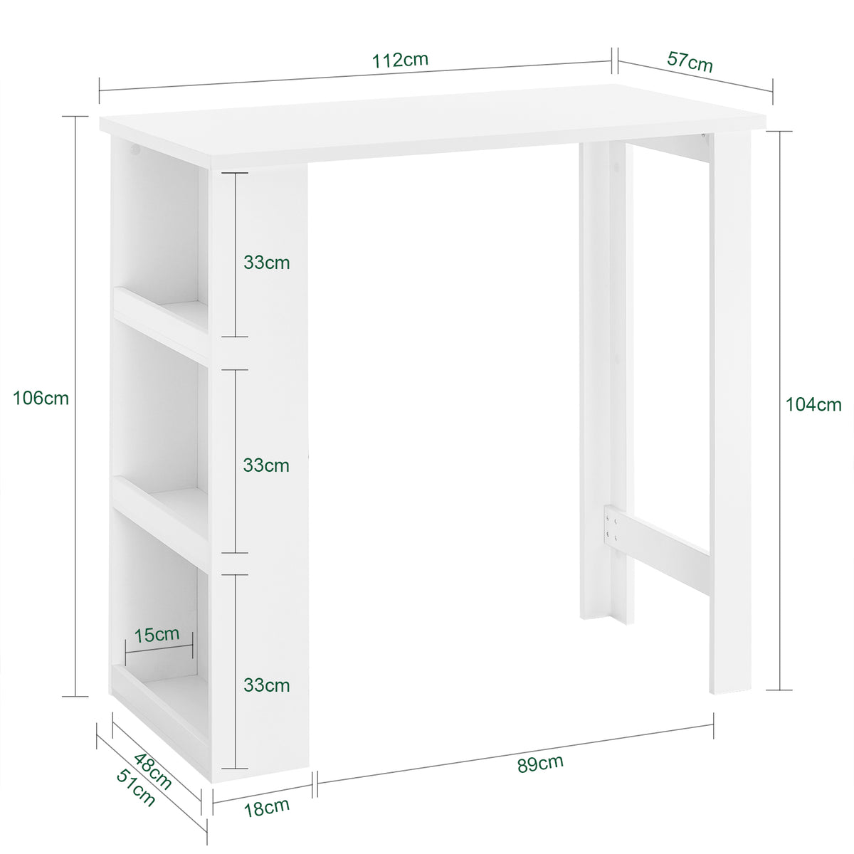 SoBuy FWT17-II-W Kitchen Breakfast Bar Table Modern Dining Table with 3-Tier Storage Shelves Tall Table for Kitchen, Living Room, or Coffee Bar White W112 x D57 x H106 cm