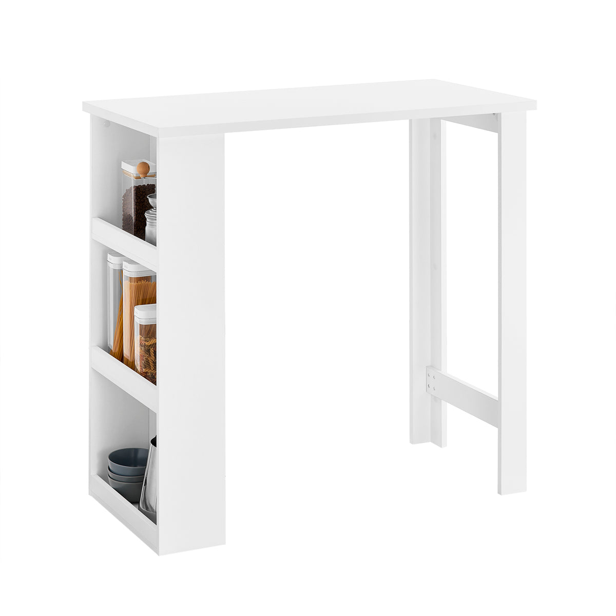 SoBuy FWT17-II-W Kitchen Breakfast Bar Table Modern Dining Table with 3-Tier Storage Shelves Tall Table for Kitchen, Living Room, or Coffee Bar White W112 x D57 x H106 cm