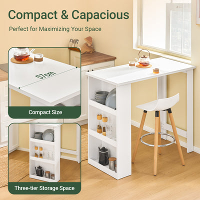 SoBuy FWT17-II-W Kitchen Breakfast Bar Table Modern Dining Table with 3-Tier Storage Shelves Tall Table for Kitchen, Living Room, or Coffee Bar White W112 x D57 x H106 cm