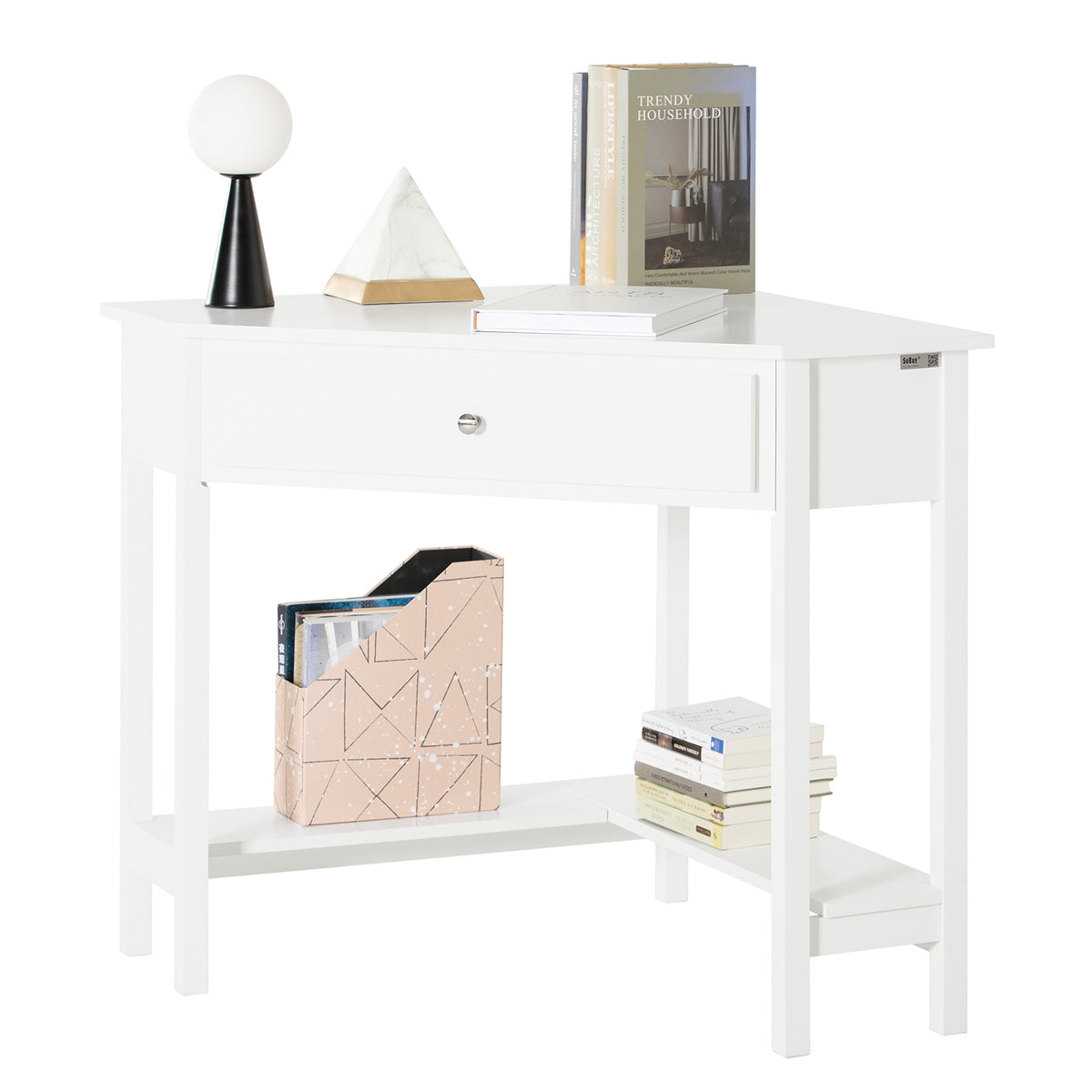 SoBuy FWT31-W, Corner Desk, Triangle Computer Desk, Home Office Desk Workstation, White