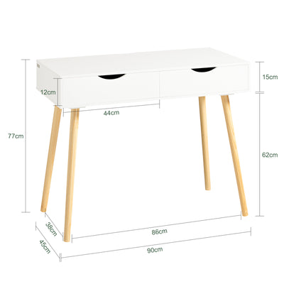 SoBuy FWT40-WN, Home Office Table Computer Desk Workstation 2 Drawers, White