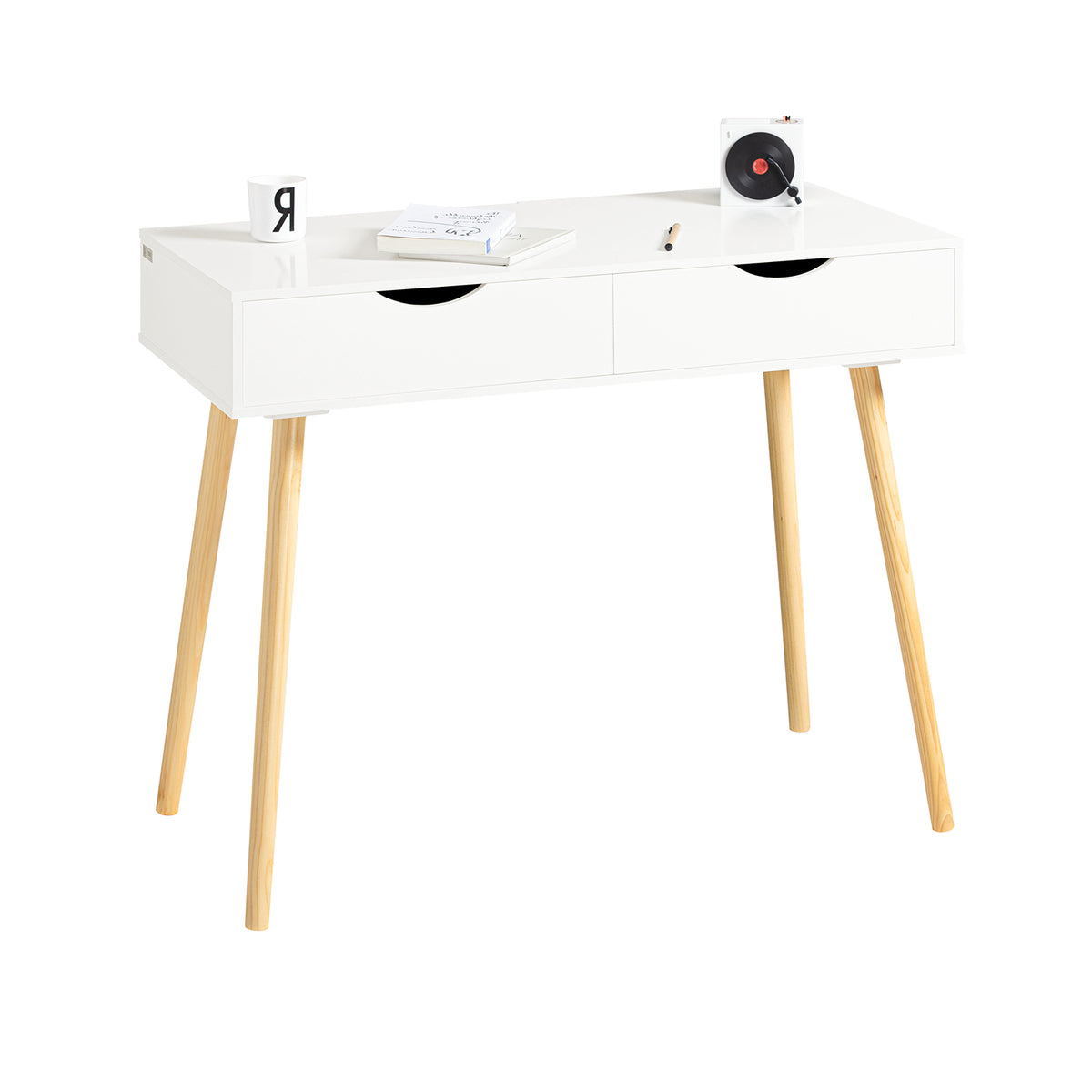 SoBuy FWT40-WN, Home Office Table Computer Desk Workstation 2 Drawers, White