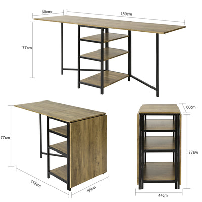 SoBuy FWT62-N, Folding Dining Table with 3 Shelves, Kitchen Dining Room Table, Wood