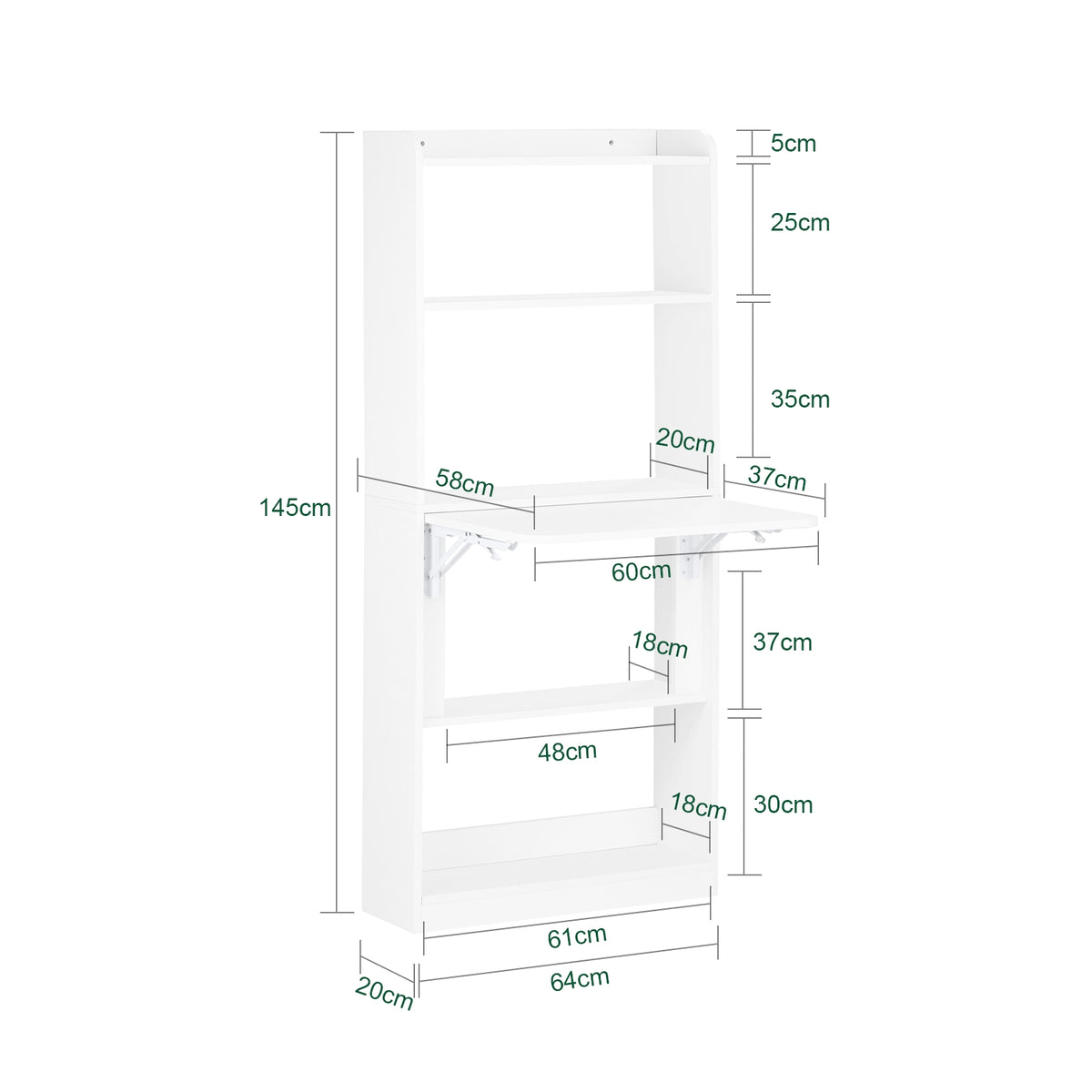 SoBuy FWT92-H-W,  Computer Desk Home Office Desk Folding Table with 5 Shelves Study Table Natural W64 x D58 x H145cm