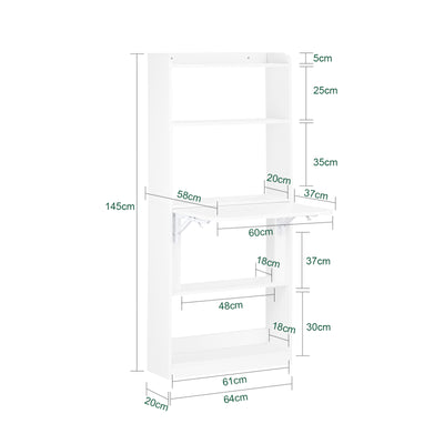 SoBuy FWT92-H-W,  Computer Desk Home Office Desk Folding Table with 5 Shelves Study Table Natural W64 x D58 x H145cm