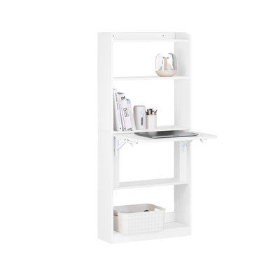 SoBuy FWT92-H-W,  Computer Desk Home Office Desk Folding Table with 5 Shelves Study Table Natural W64 x D58 x H145cm