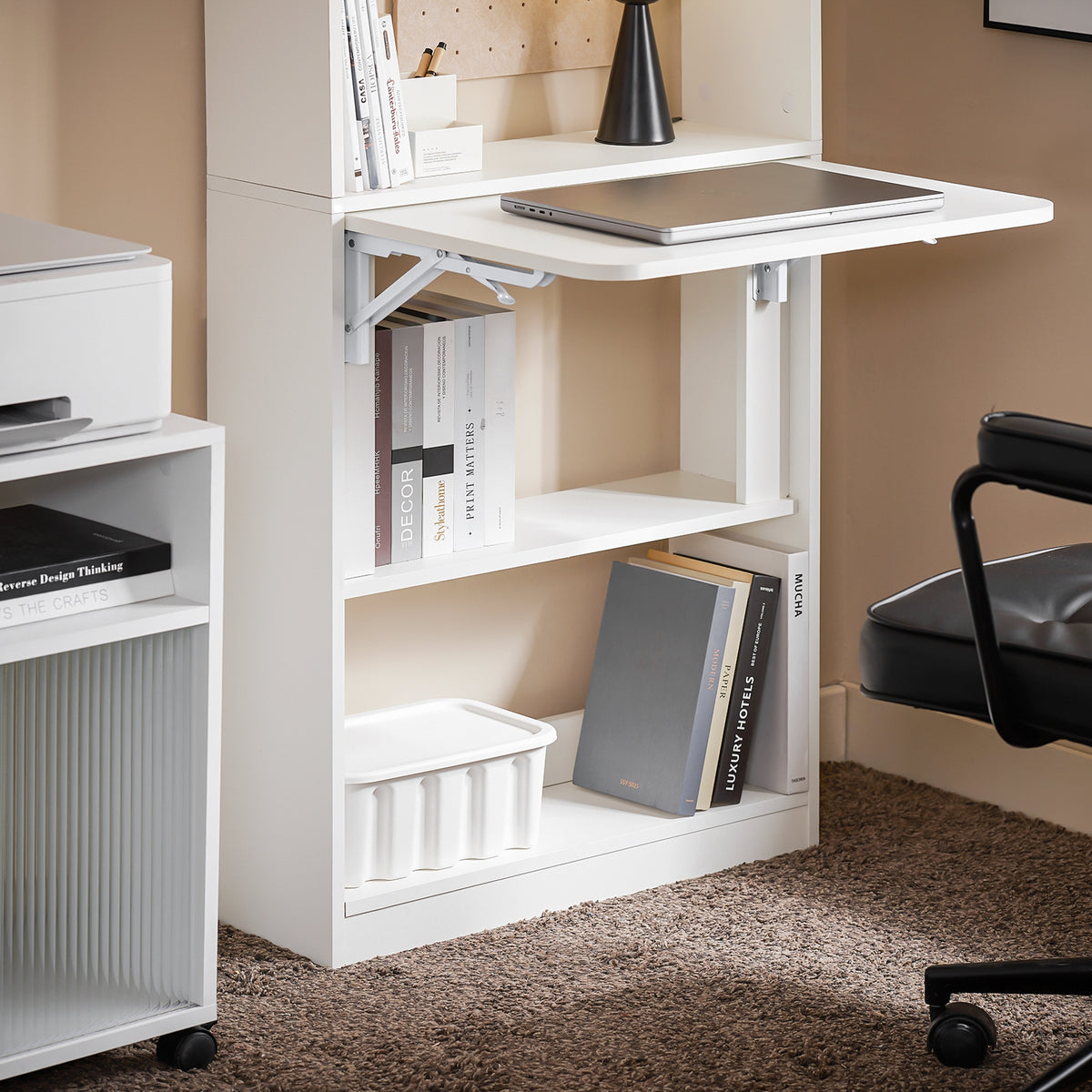 SoBuy FWT92-H-W,  Computer Desk Home Office Desk Folding Table with 5 Shelves Study Table Natural W64 x D58 x H145cm