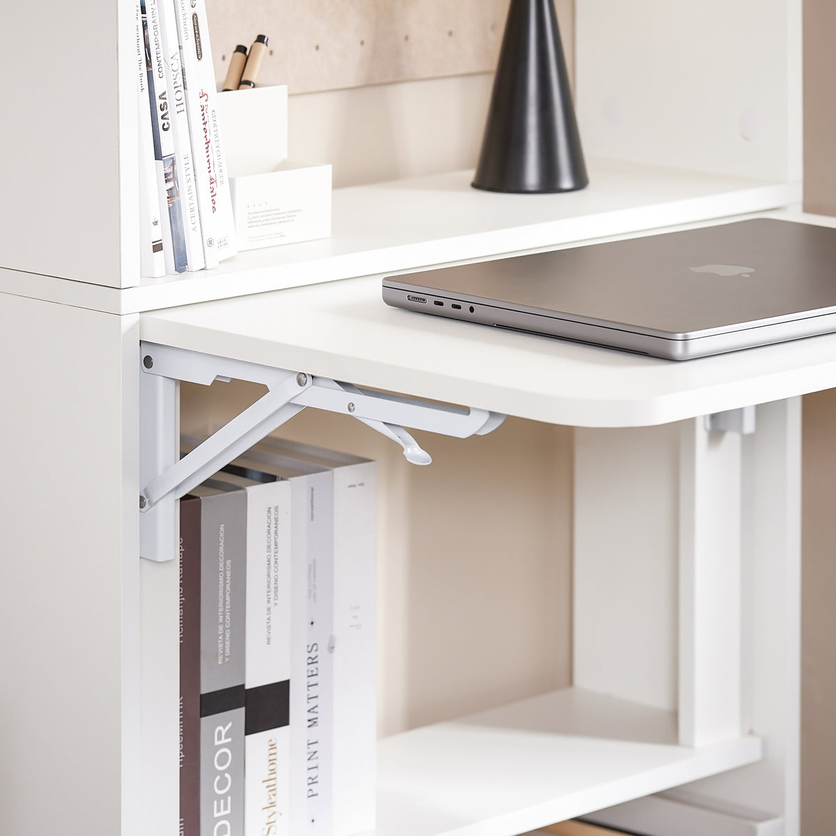 SoBuy FWT92-H-W,  Computer Desk Home Office Desk Folding Table with 5 Shelves Study Table Natural W64 x D58 x H145cm