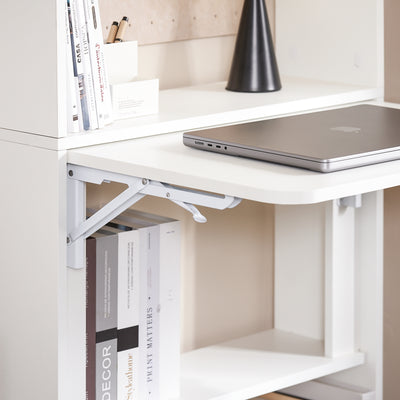 SoBuy FWT92-H-W,  Computer Desk Home Office Desk Folding Table with 5 Shelves Study Table Natural W64 x D58 x H145cm