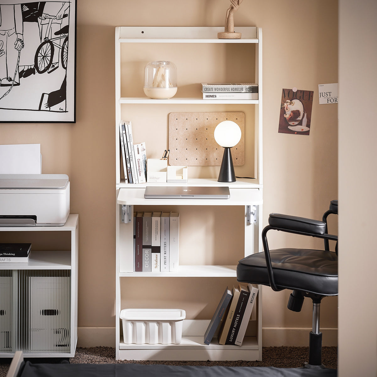 SoBuy FWT92-H-W,  Computer Desk Home Office Desk Folding Table with 5 Shelves Study Table Natural W64 x D58 x H145cm