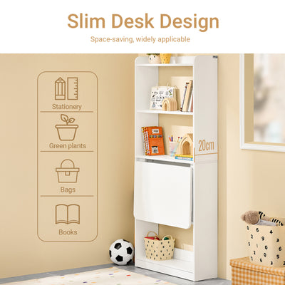 SoBuy FWT92-H-W,  Computer Desk Home Office Desk Folding Table with 5 Shelves Study Table Natural W64 x D58 x H145cm