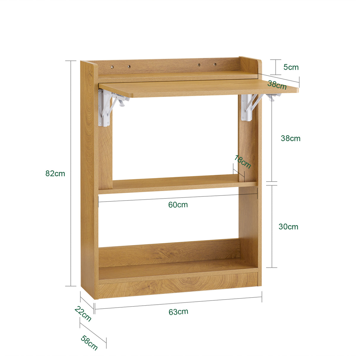 SoBuy FWT92-N,  Computer Desk Home Office Desk Folding Table with 3 Shelves Study Table Natural W64 x D58 x H82cm