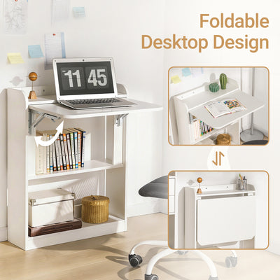 SoBuy FWT92-W,  Computer Desk Home Office Desk Folding Table with 3 Shelves Study Table White W64 x D58 x H82cm