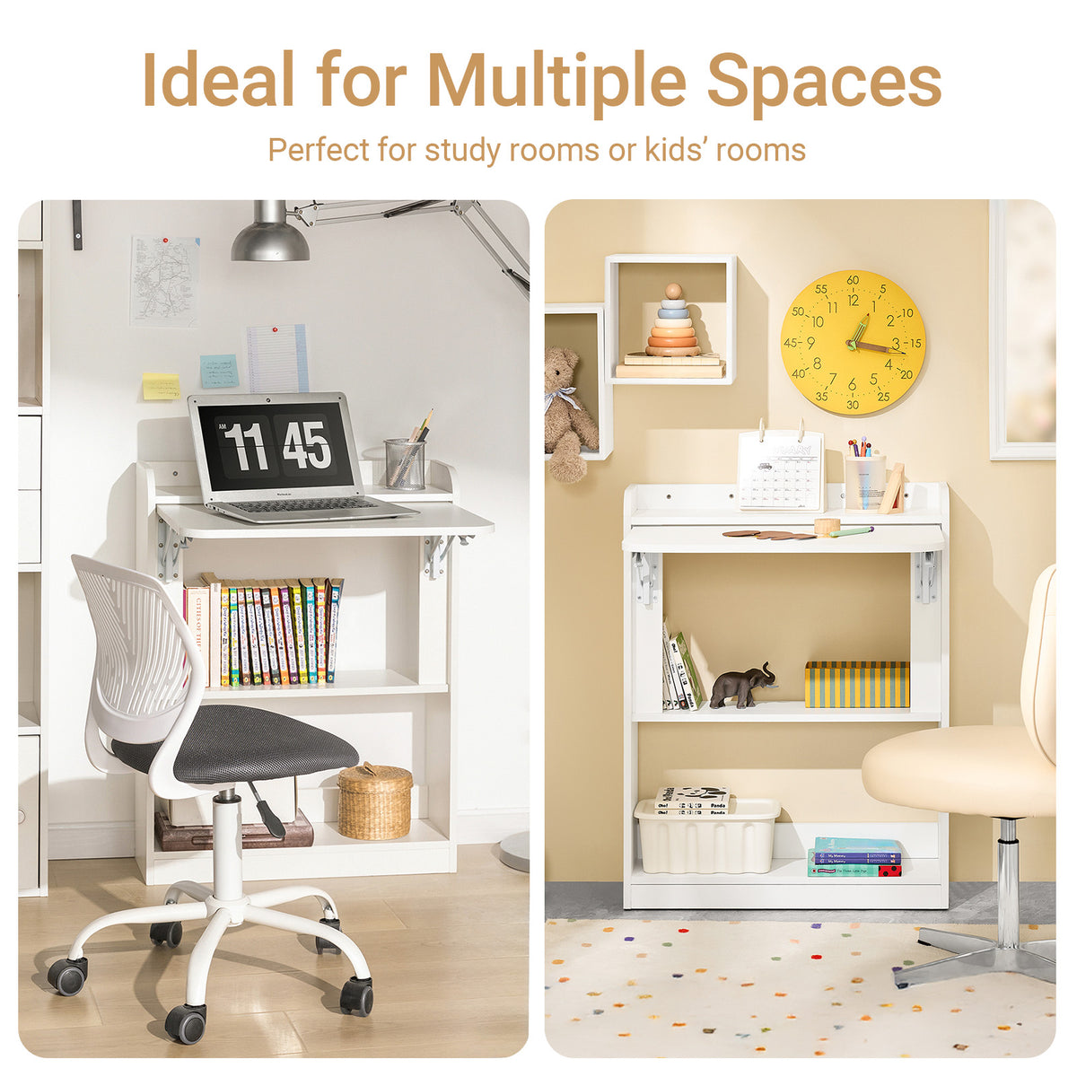 SoBuy FWT92-W,  Computer Desk Home Office Desk Folding Table with 3 Shelves Study Table White W64 x D58 x H82cm