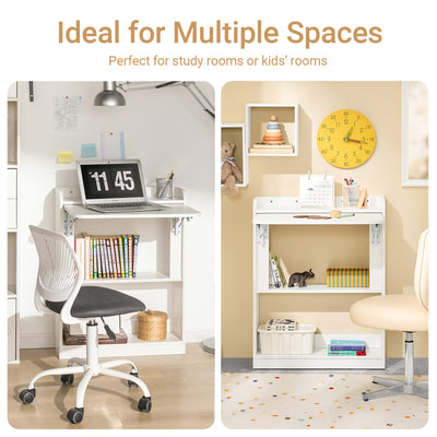 SoBuy FWT92-W,  Computer Desk Home Office Desk Folding Table with 3 Shelves Study Table White W64 x D58 x H82cm