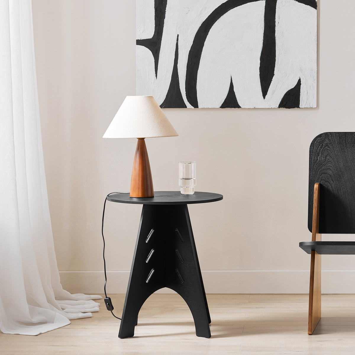 SoBuy HFBT01-SCH, Round Side Table Coffee Table Sofa Side Table Bedside Table Nightstand in Mortise and Tenon Structure, H55 x Φ46.5cm, Black, Black