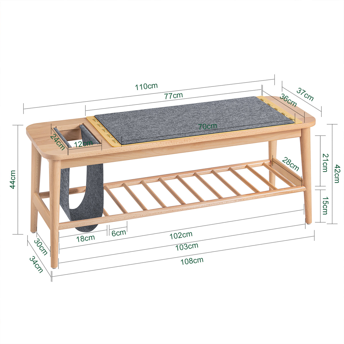 SoBuy HFSR02-N, Shoe Bench Shoe Rack Hallway Bench Bed Bench Bed End Stool with Hanging Bag, Wood