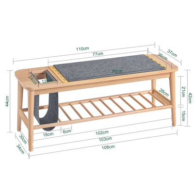 SoBuy HFSR02-N, Shoe Bench Shoe Rack Hallway Bench Bed Bench Bed End Stool with Hanging Bag, Wood
