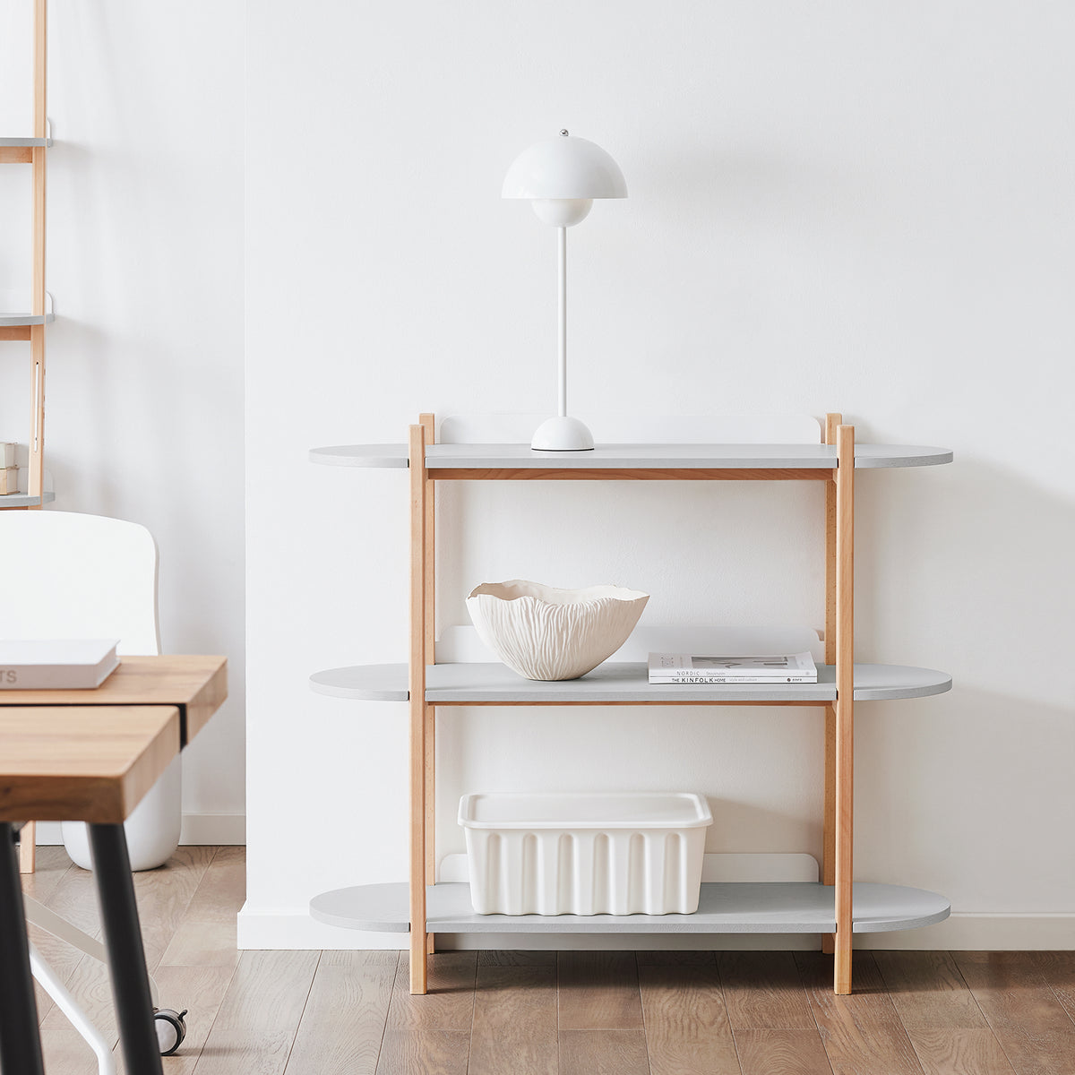 SoBuy HSTR01-H-HG, 3 Tiers Bookcase Bookshelf Storae Display Shelf Side Table Console Table, Grey and Natural