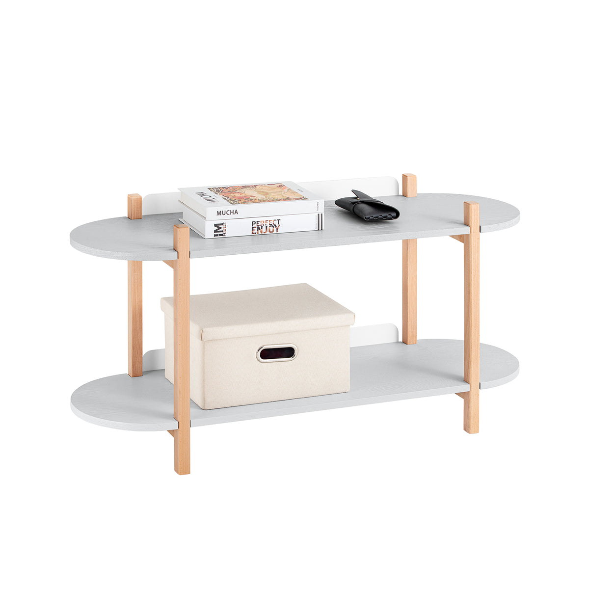 SoBuy HSTR01-HG, 2 Tiers Bookcase Bookshelf Storae Display Shelf Side Table Coffee Table, Grey and Natural