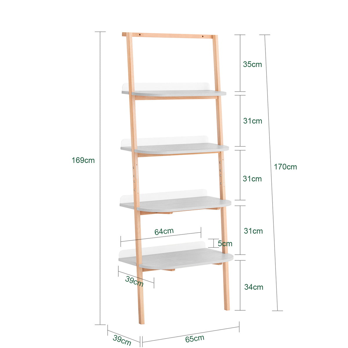 SoBuy HSTR02-HG, 4 Tiers Bookcase Bookshelf Storae Display Shelf Ladder Shelf Wall Shelf, Grey and Natural